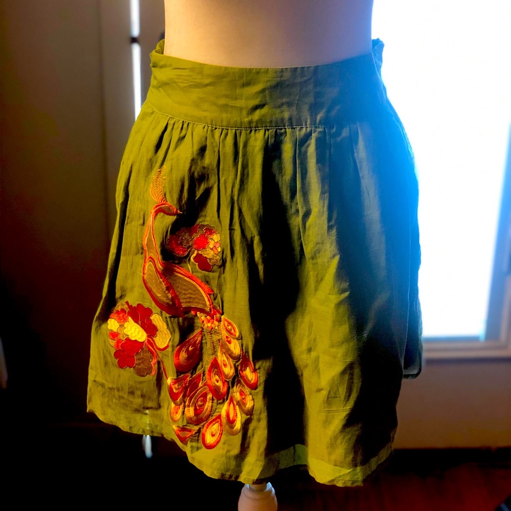 High waist green tie skirt